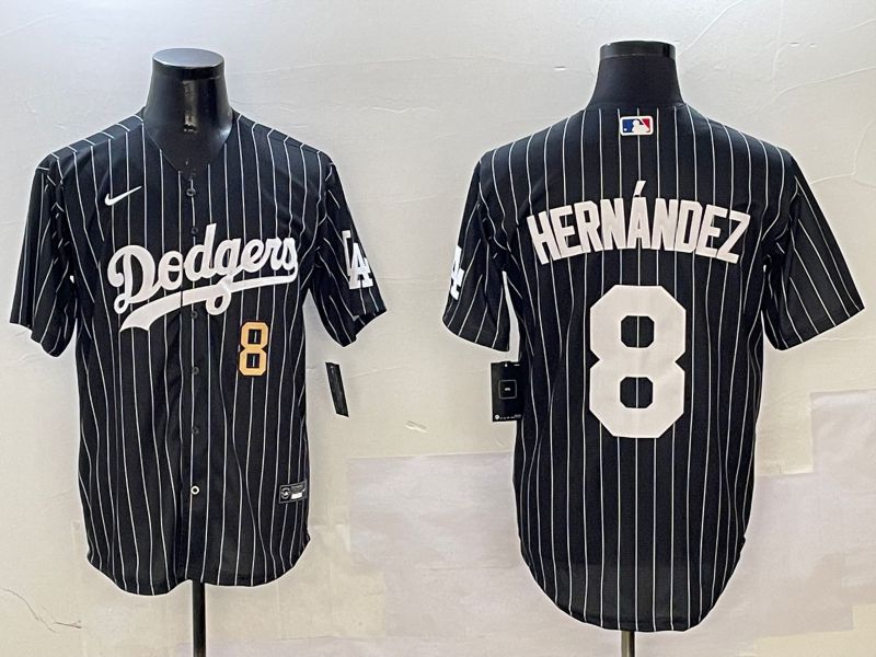 Men Los Angeles Dodgers 8 Hernandez Black Stripe Jointly Name 2025 Nike MLB Jersey style 9